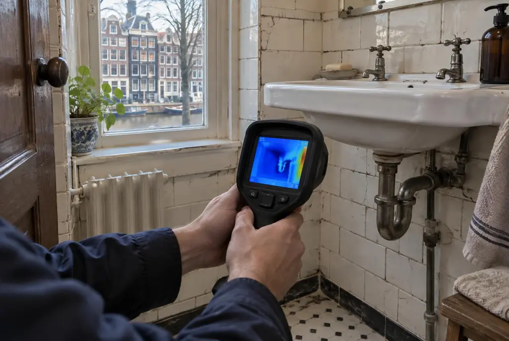 Lekdetectie Papendrecht – badkamer met oude leidingen achter de tegels