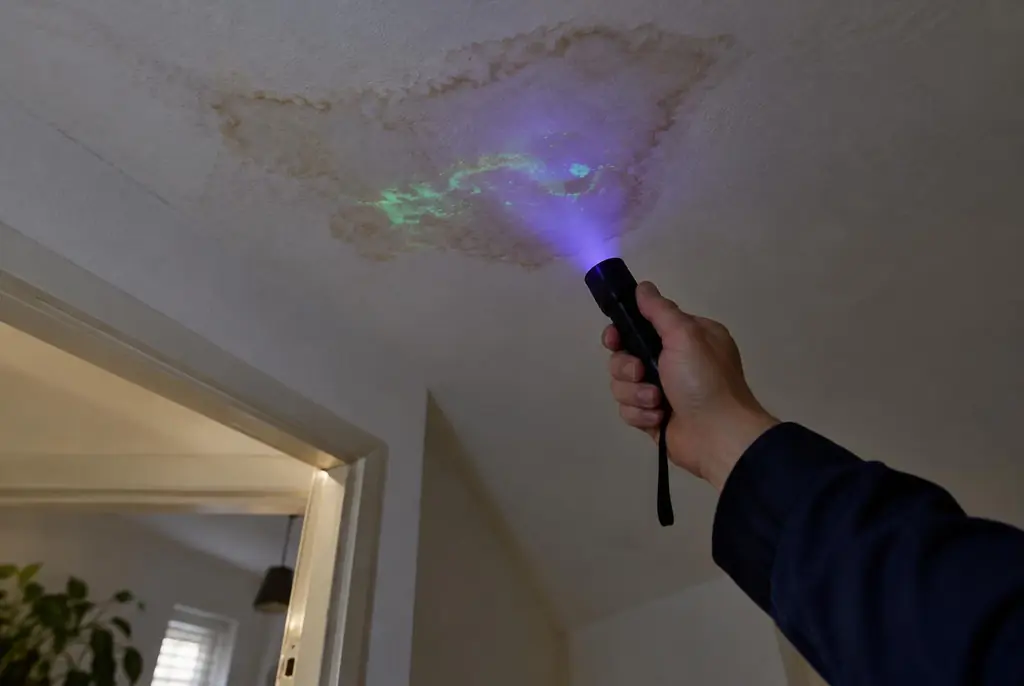 Lekdetectie Papendrecht – kleurstof controleren op het plafond met uv-licht